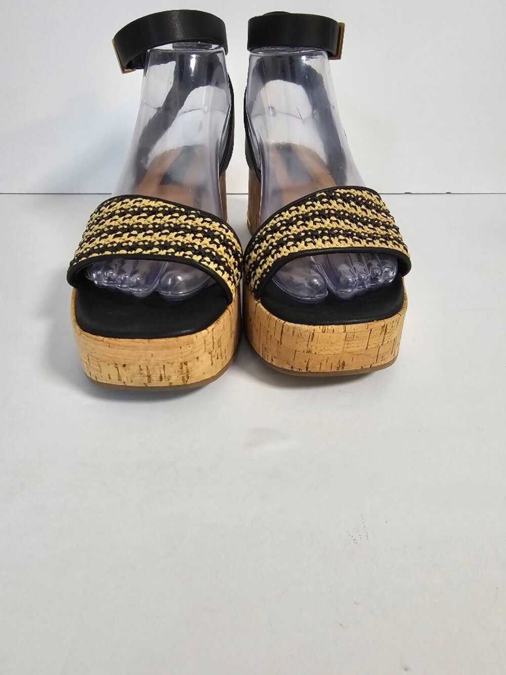 Franco Sarto Sandals Platform Cork Woven Beach Black Tan 9 - Picture 4 of 12